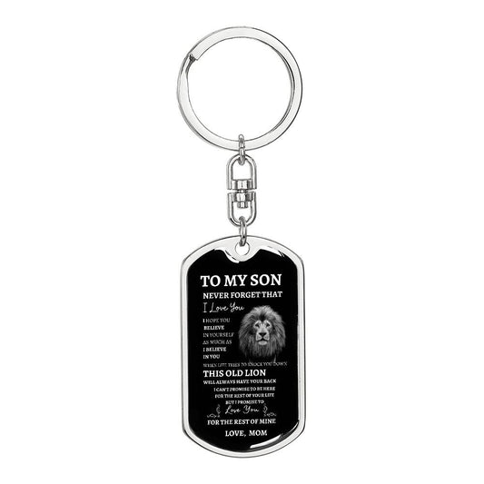 To My Son Love Mom- Dog Tag Keychain