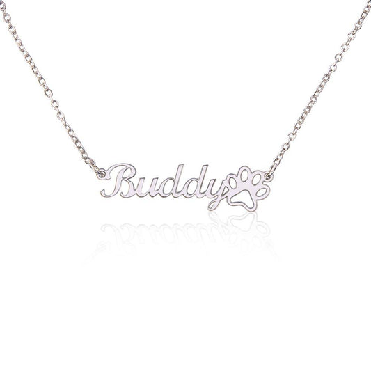 Personalized Custom Paw Print Signature Style Name Necklace