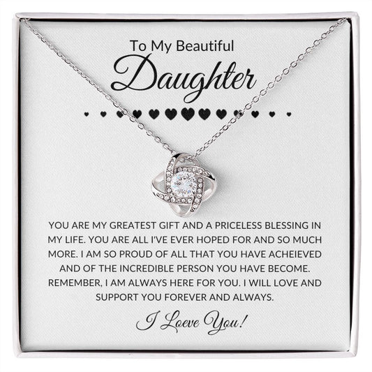 To My Beautiful Daughter - Love Knot Necklace - Gift For Daughter