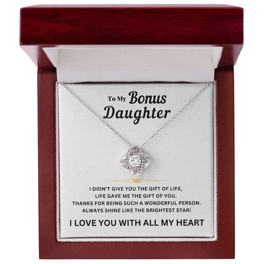 To My Bonus Daughter, Always Shine Like The Brightest Star - Love Knot Necklace